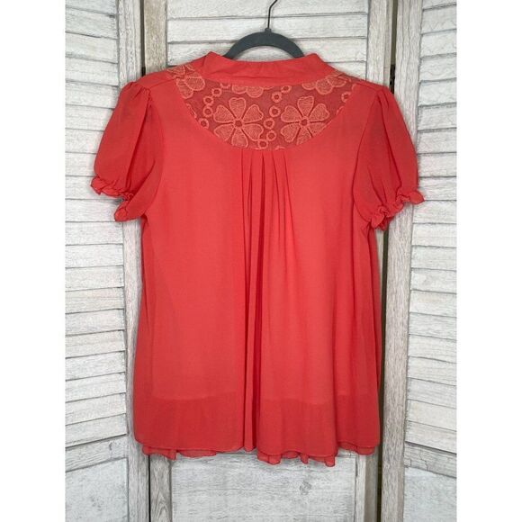 Vintage Style Short Sleeve Chiffon Blouse Size Medium - Picture 3 of 4